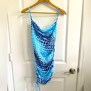 Blue dress with scrunch on side adjustable open back